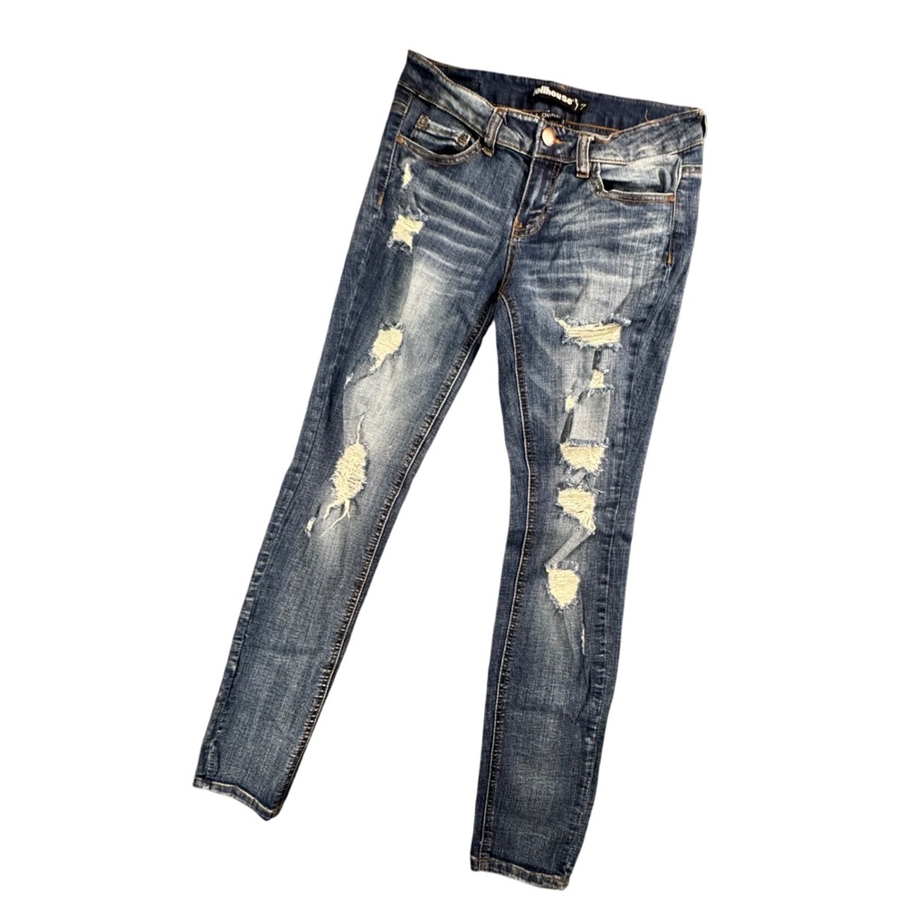 Dollhouse Charley Y2K Distressed Skinny Jeans‎ Juniors 7 Low Rise Ripped Denim